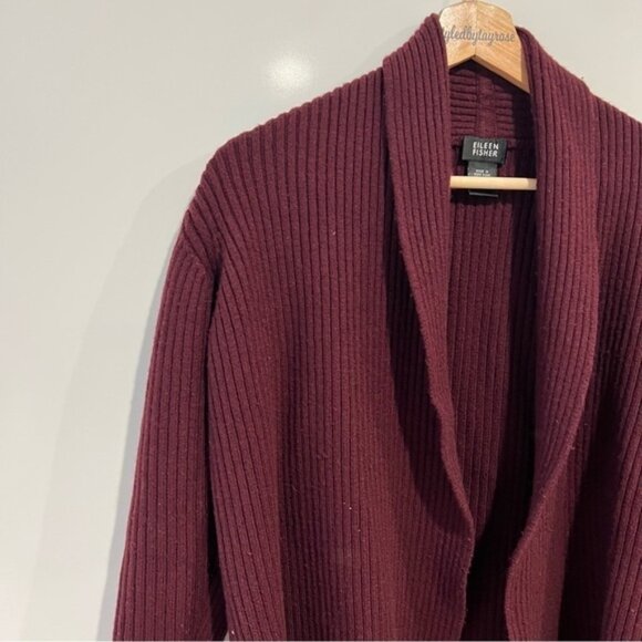 Eileen Fisher Chunky Knit Ribbed Wool Cardigan Sweater - Picture 4 of 8